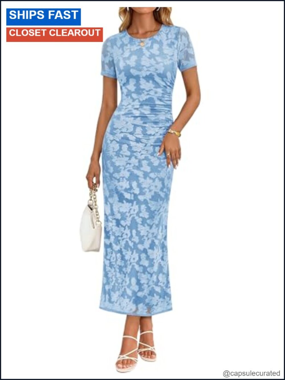 Womens Floral Mesh Bodycon Midi Dress Short Sleeve Cocktail Wedding Guest